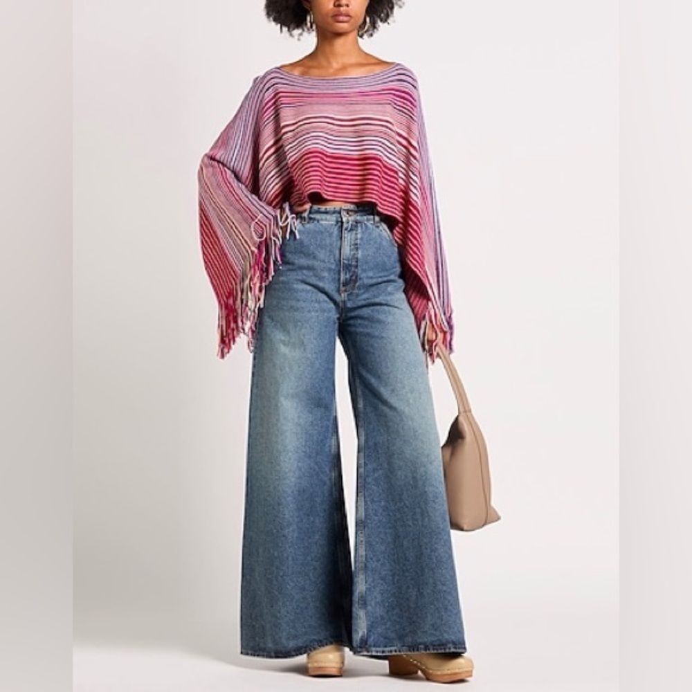 Missoni Striped Cropped Knit Poncho Top Sz OS Boho Chic Festival Vacation Beach